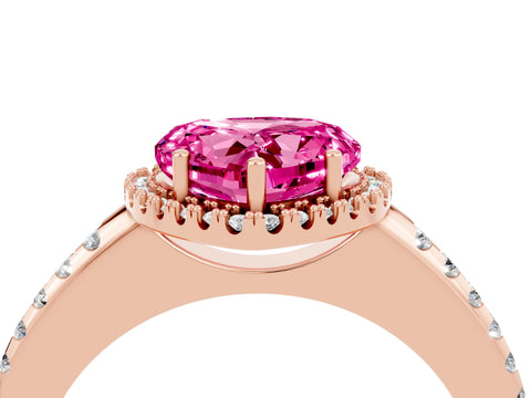 Rose gold Heart Cut Pink Sapphire Pavé Halo Ring with Four-Prong Setting_14