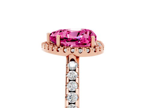 Rose gold Heart Cut Pink Sapphire Pavé Halo Ring with Four-Prong Setting_15