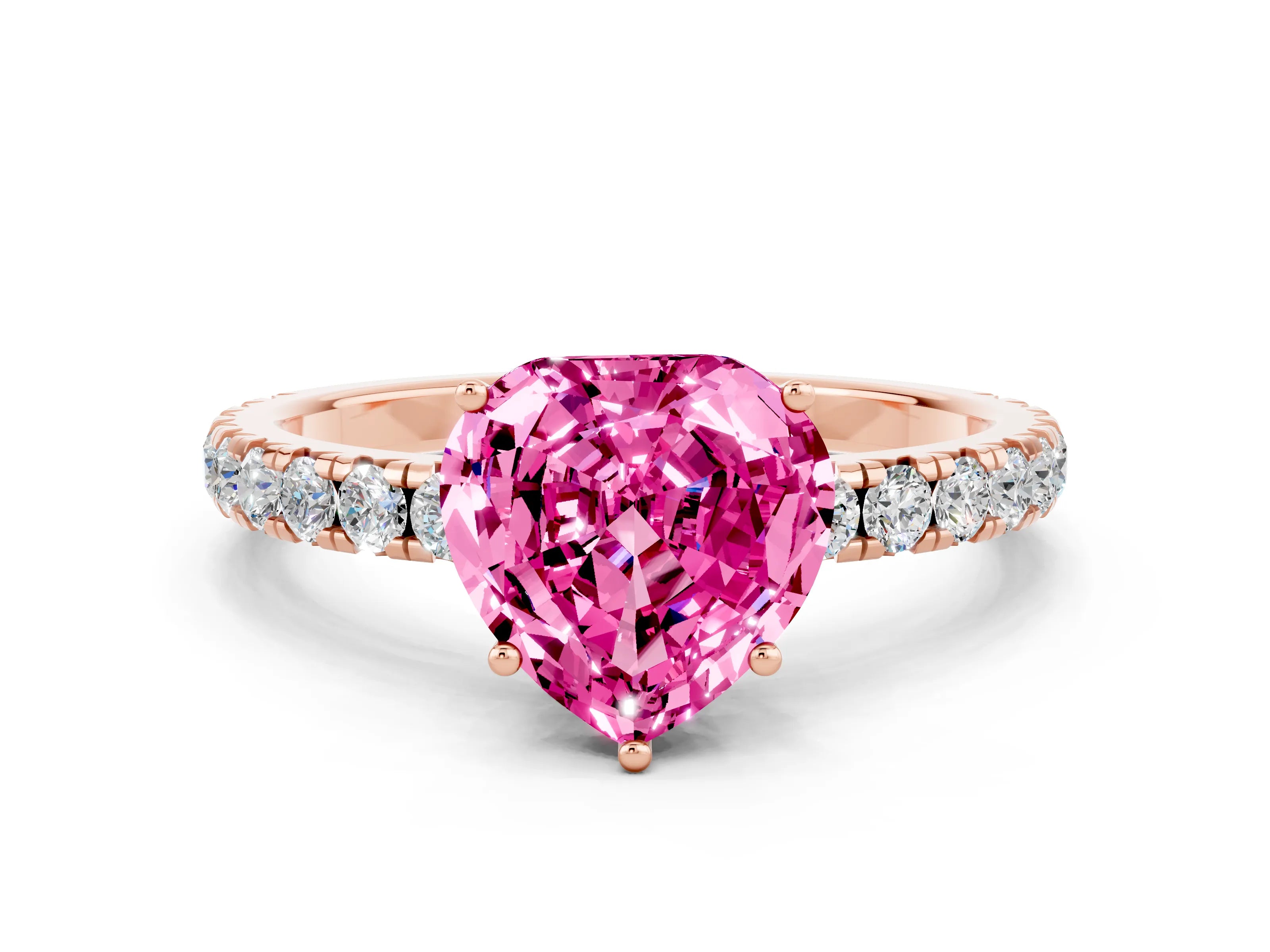 Rose gold Heart Cut Pink Sapphire Pavé Solitaire Engagement Ring with Four-Prong Setting_12