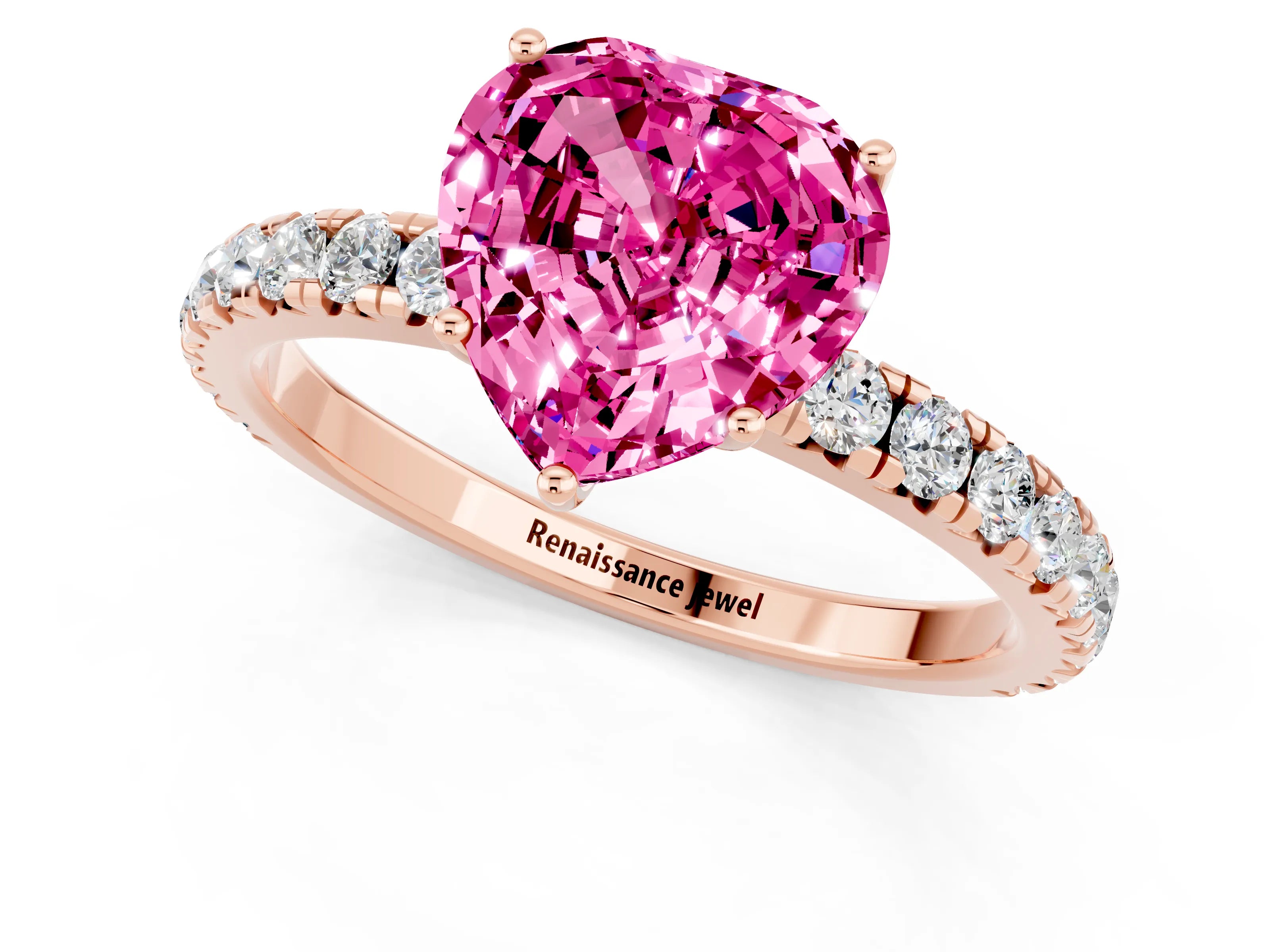 Rose gold Heart Cut Pink Sapphire Pavé Solitaire Engagement Ring with Four-Prong Setting_13