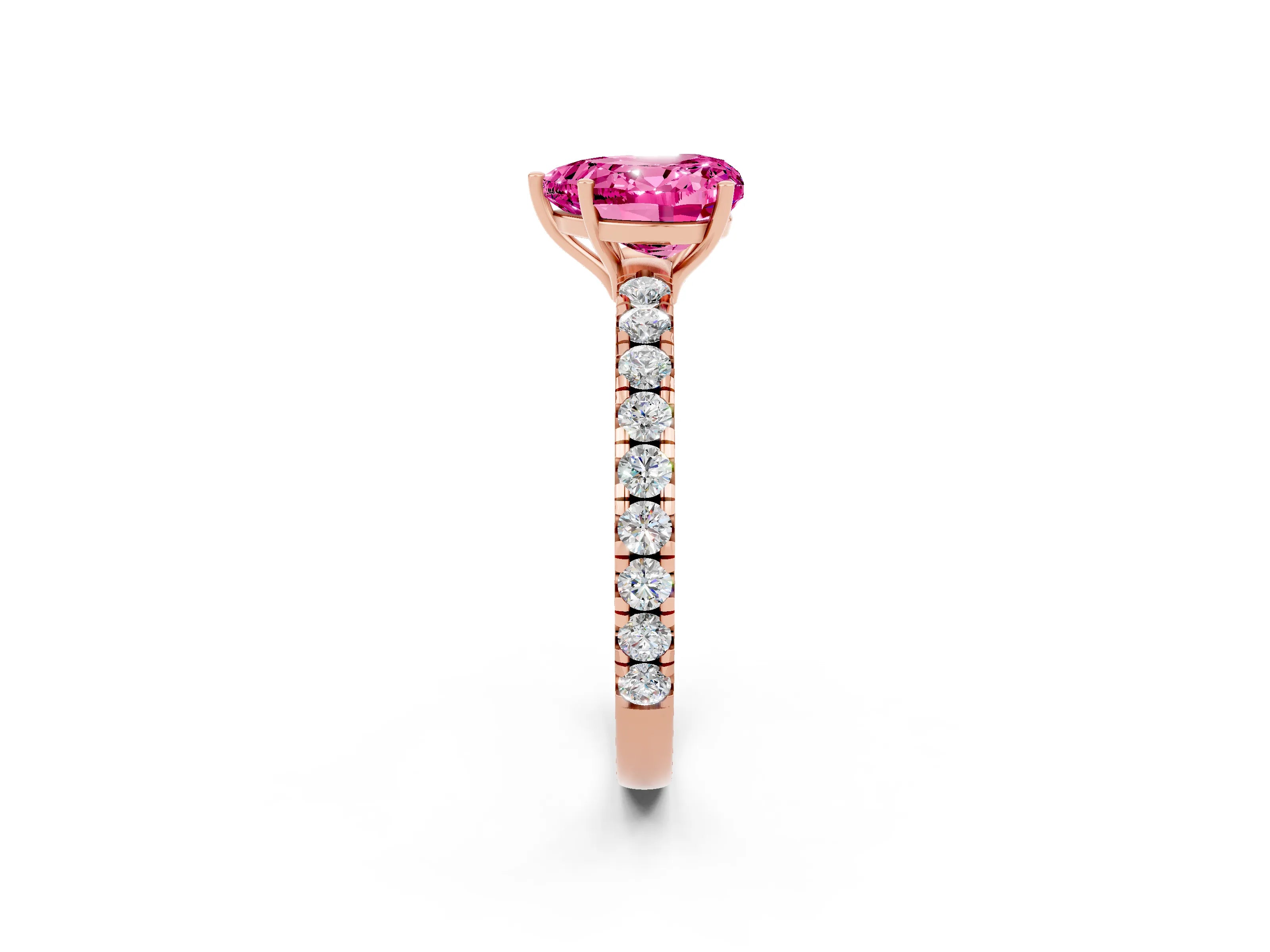 Rose gold Heart Cut Pink Sapphire Pavé Solitaire Engagement Ring with Four-Prong Setting_14