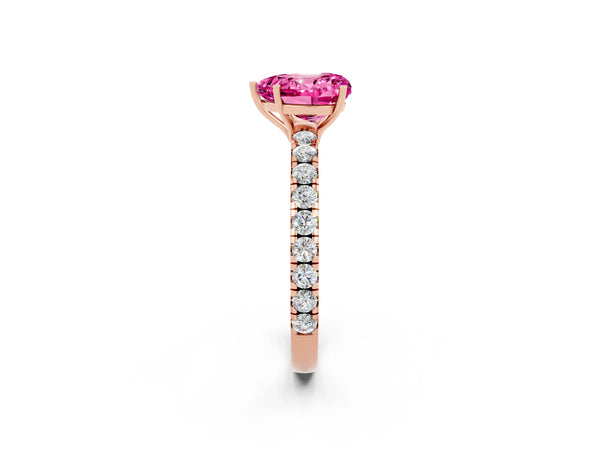 Rose gold Heart Cut Pink Sapphire Pavé Solitaire Engagement Ring with Four-Prong Setting