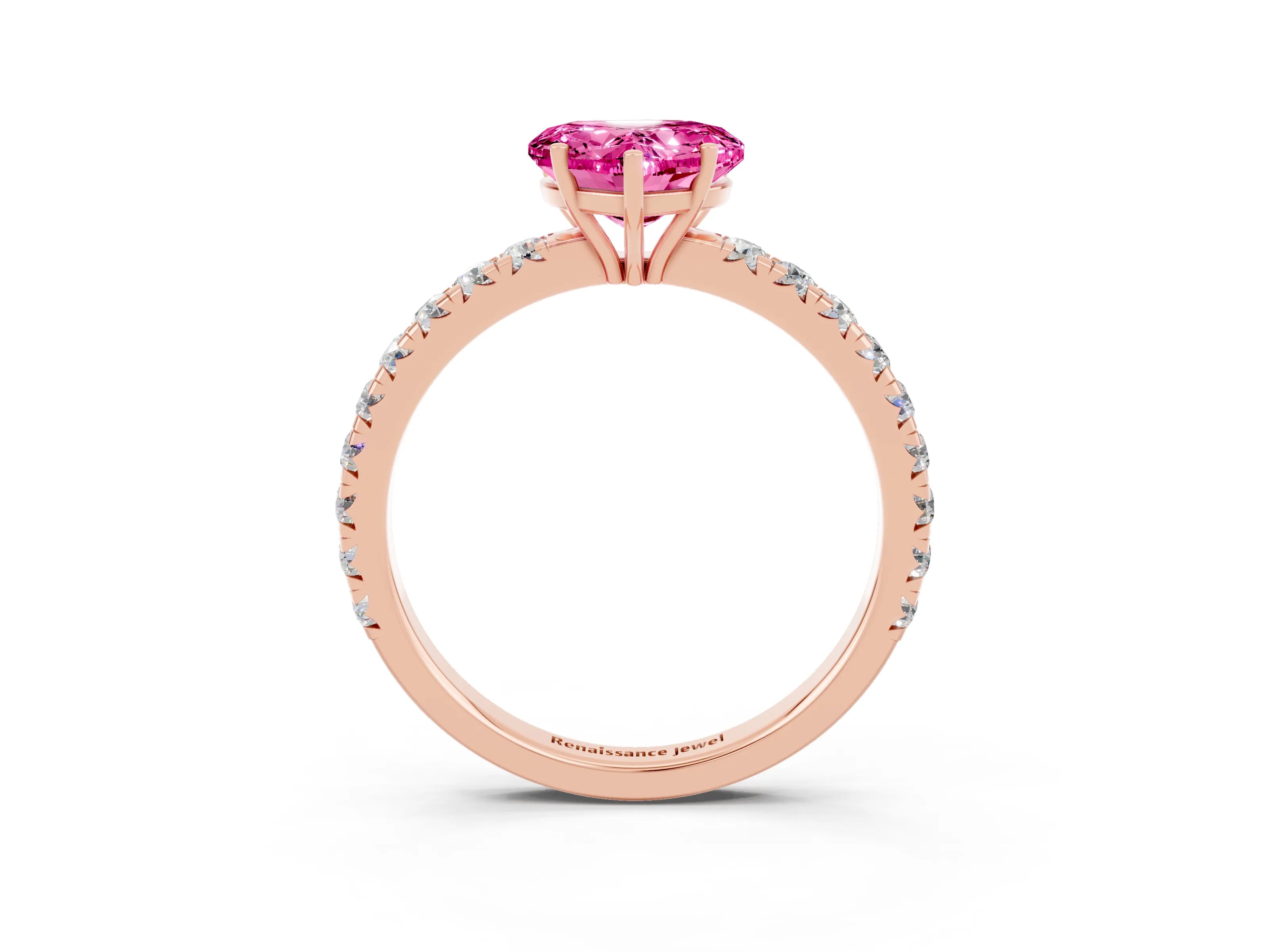 Rose gold Heart Cut Pink Sapphire Pavé Solitaire Engagement Ring with Four-Prong Setting_15