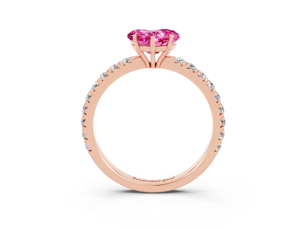 Rose gold Heart Cut Pink Sapphire Pavé Solitaire Engagement Ring with Four-Prong Setting