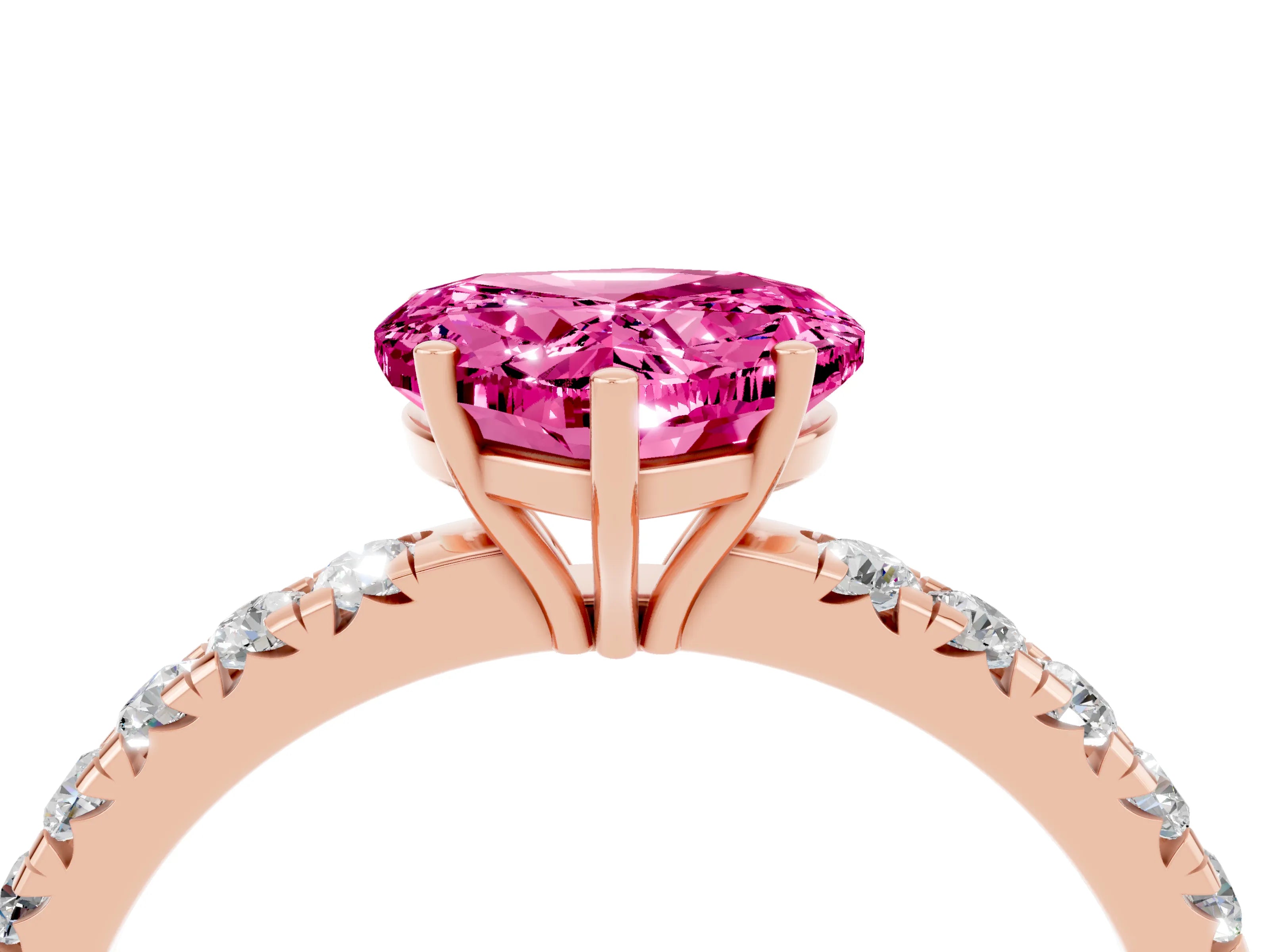 Rose gold Heart Cut Pink Sapphire Pavé Solitaire Engagement Ring with Four-Prong Setting_16