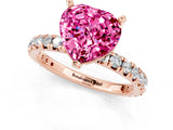 Rose gold Heart Cut Pink Sapphire Pavé Solitaire Ring with Round Band and Prong Setting_13