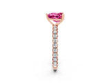 Rose gold Heart Cut Pink Sapphire Pavé Solitaire Ring with Round Band and Prong Setting_14