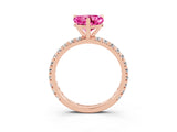 Rose gold Heart Cut Pink Sapphire Pavé Solitaire Ring with Round Band and Prong Setting_15