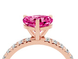 Rose gold Heart Cut Pink Sapphire Pavé Solitaire Ring with Round Band and Prong Setting_16