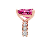 Rose gold Heart Cut Pink Sapphire Pavé Solitaire Ring with Round Band and Prong Setting_17