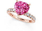 Rose gold Heart Cut Pink Sapphire Pavé Solitaire Ring with Round Band and Prong Setting_25