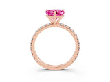 Rose gold Heart Cut Pink Sapphire Pavé Solitaire Ring with Round Band and Prong Setting_27