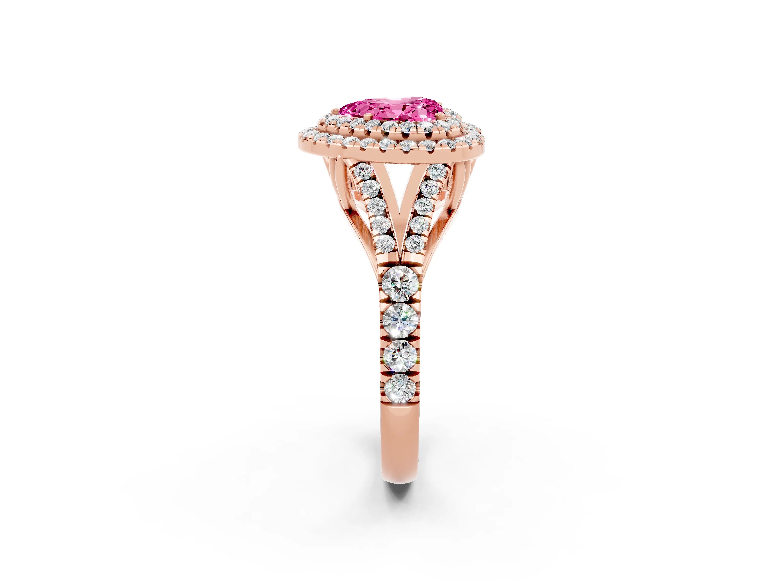 Rose gold Heart Cut Pink Sapphire Pavé Split Shank Double Halo Engagement Ring_2
