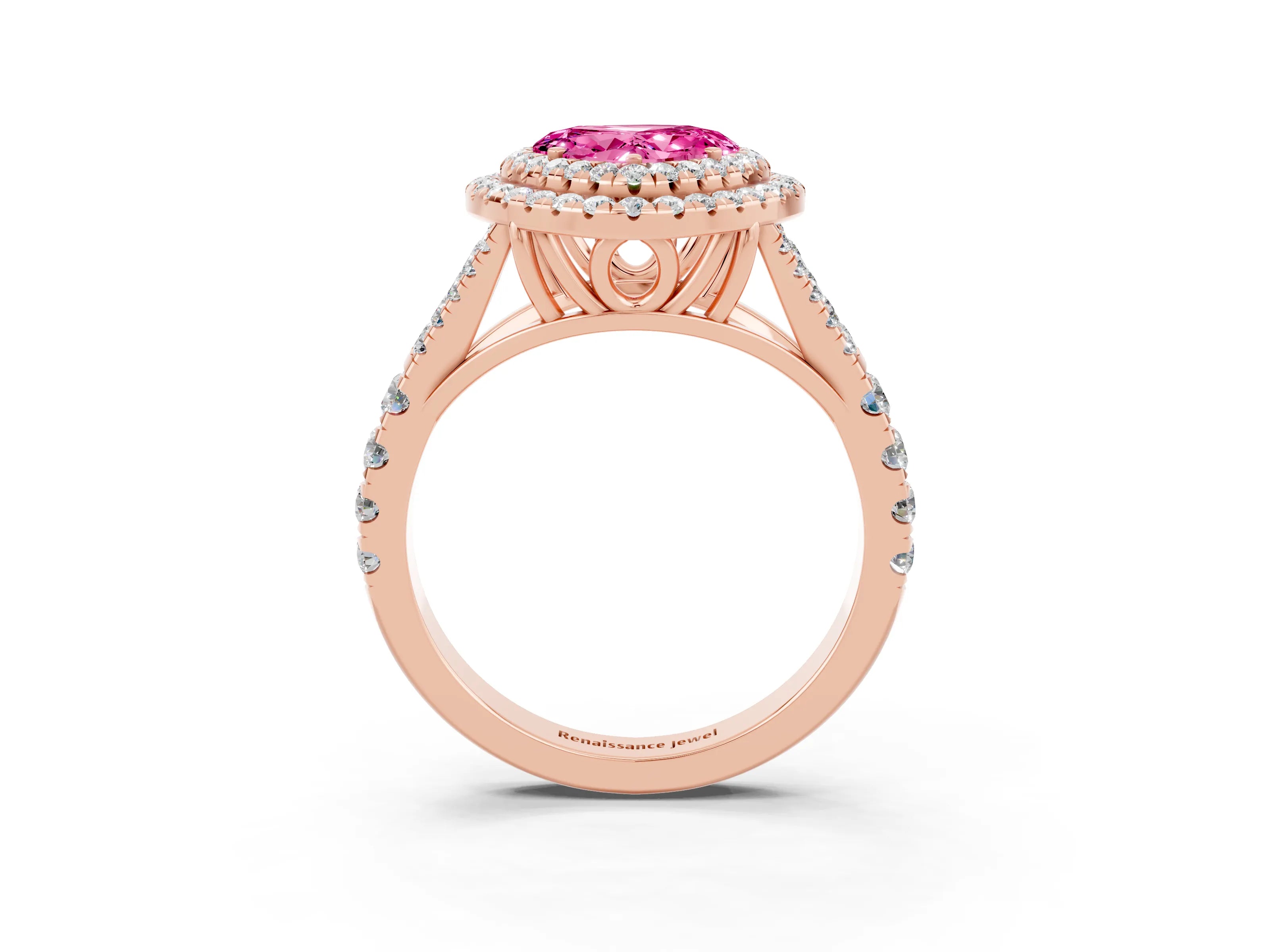Rose gold Heart Cut Pink Sapphire Pavé Split Shank Double Halo Engagement Ring_3