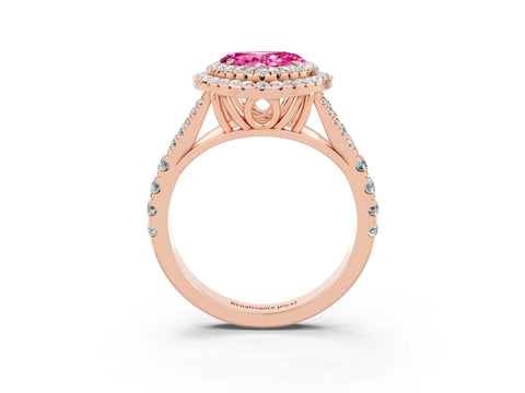 Rose gold Heart Cut Pink Sapphire Pavé Split Shank Double Halo Engagement Ring_3