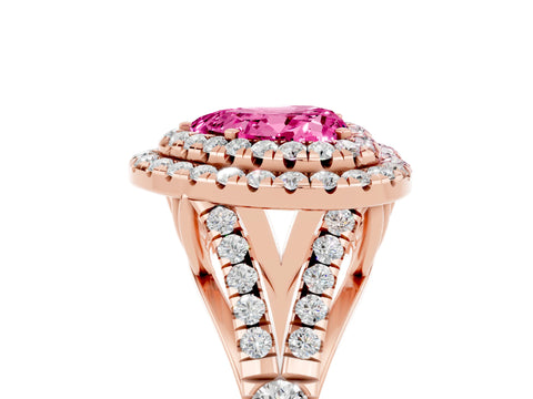 Rose gold Heart Cut Pink Sapphire Pavé Split Shank Double Halo Engagement Ring_5