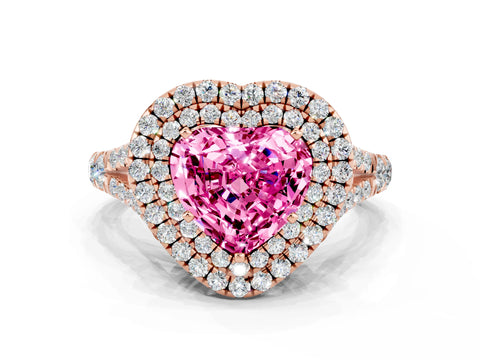 Rose gold Heart Cut Pink Sapphire Pavé Split Shank Double Halo Engagement Ring