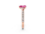 Rose gold Heart Cut Pink Sapphire Pave Band Solitaire Ring with Four-Prong Setting_62