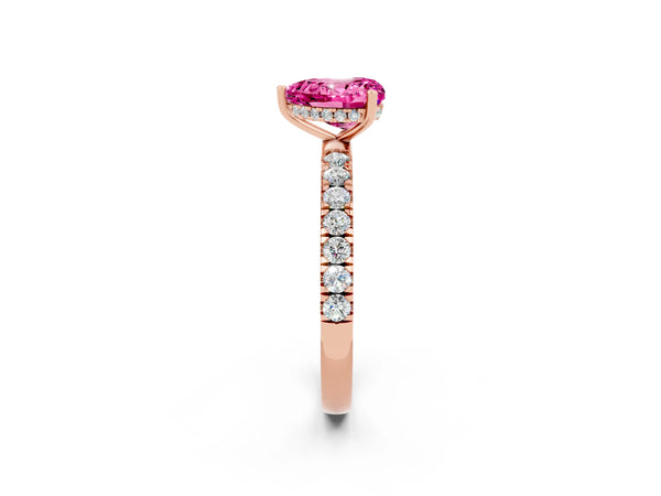 Rose gold Heart Cut Pink Sapphire Pave Band Solitaire Ring with Round  and Prong Setting