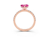 Rose gold Heart Cut Pink Sapphire Pave Band Solitaire Ring with Four-Prong Setting_63