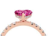 Rose gold Heart Cut Pink Sapphire Pave Band Solitaire Ring with Four-Prong Setting_64