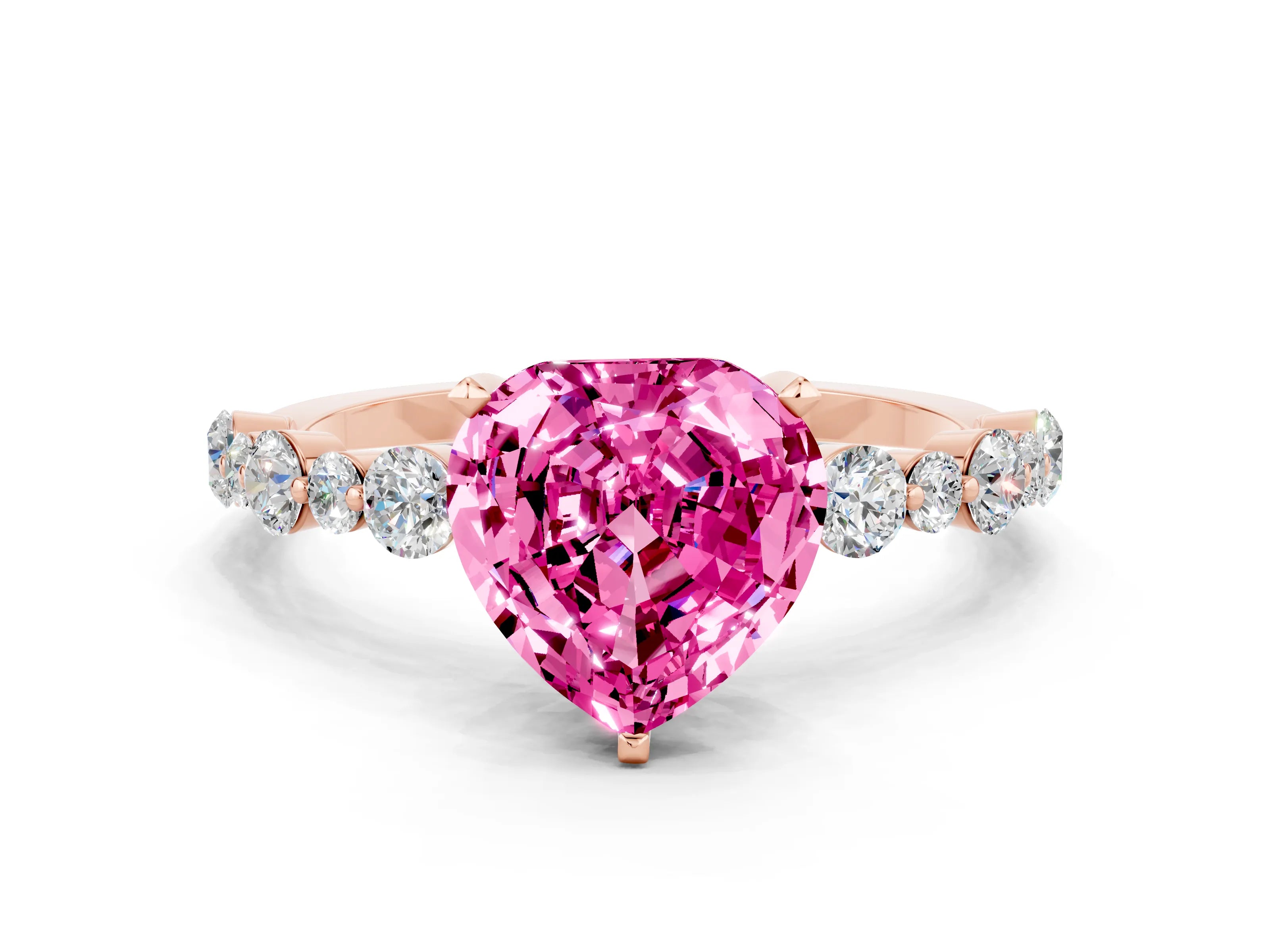 Rose gold Heart Cut Pink Sapphire Prong Set Engagement Ring with Pavé Band_12
