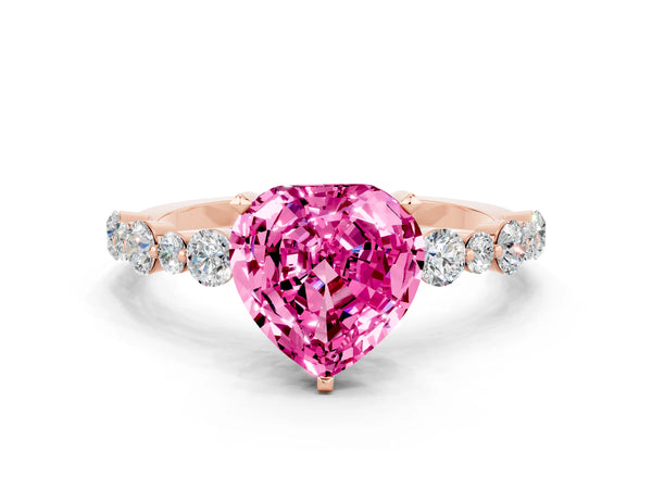 Rose gold Heart Cut Pink Sapphire Prong Set Engagement Ring with Pavé Band