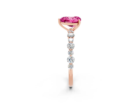 Rose gold Heart Cut Pink Sapphire Prong Set Engagement Ring with Pavé Band_14