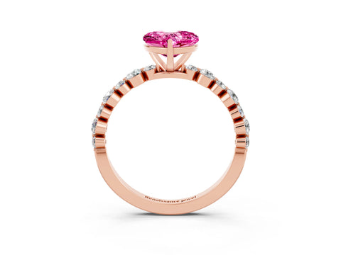 Rose gold Heart Cut Pink Sapphire Prong Set Engagement Ring with Pavé Band_15