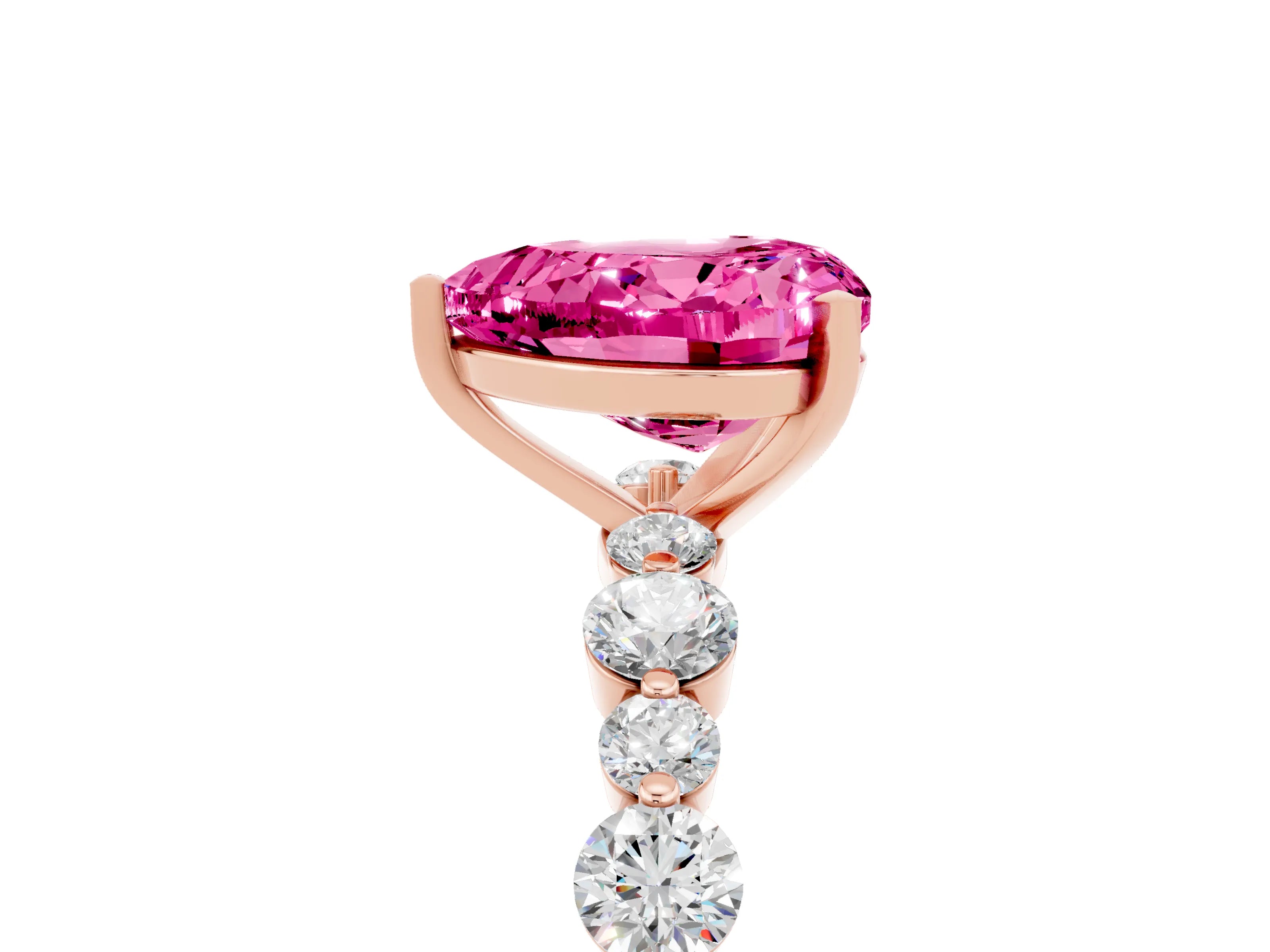 Rose gold Heart Cut Pink Sapphire Prong Set Engagement Ring with Pavé Band_17