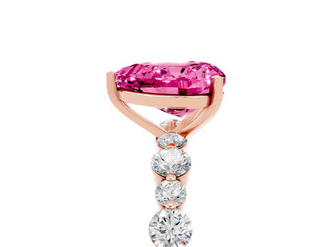 Rose gold Heart Cut Pink Sapphire Prong Set Engagement Ring with Pavé Band_17
