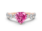 Rose gold Heart Cut Pink Sapphire Prong Setting with Side Stones on a Pave Band_24