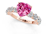 Rose gold Heart Cut Pink Sapphire Prong Setting with Side Stones on a Pave Band_25