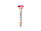 Rose gold Heart Cut Pink Sapphire Prong Setting with Side Stones on a Pave Band_26