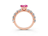 Rose gold Heart Cut Pink Sapphire Prong Setting with Side Stones on a Pave Band_27