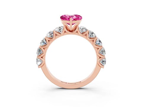 Rose gold Heart Cut Pink Sapphire Prong Setting with Side Stones on a Pave Band_27