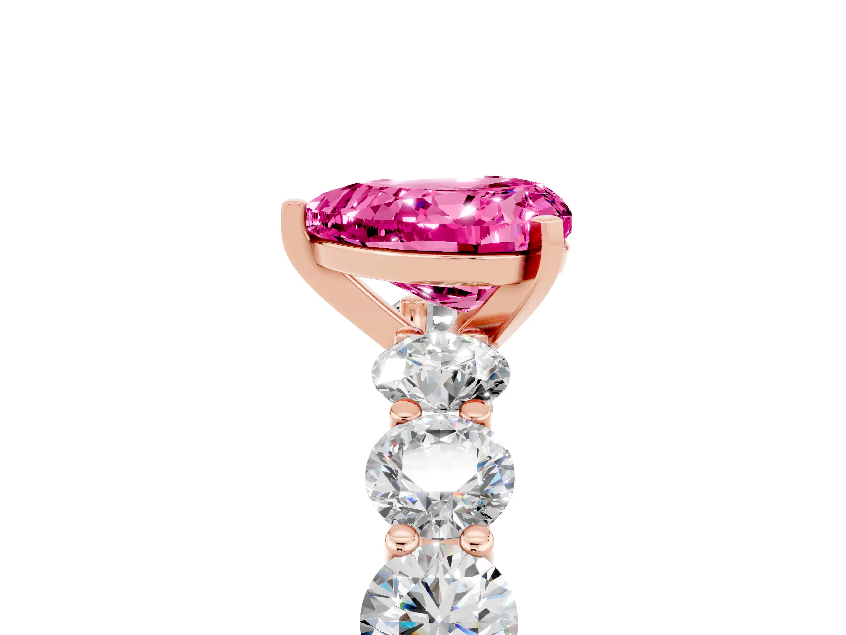 Rose gold Heart Cut Pink Sapphire Prong Setting with Side Stones on a Pave Band_29