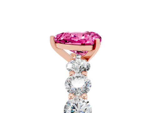 Rose gold Heart Cut Pink Sapphire Prong Setting with Side Stones on a Pave Band_29