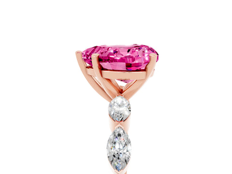 Rose gold Heart Cut Pink Sapphire Ring with Marquise Side Stones and Prong Setting_17