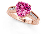 Rose gold Heart Cut Pink Sapphire Ring with Milgrain Pavé Band and Four-Prong Setting_37