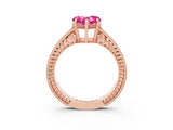 Rose gold Heart Cut Pink Sapphire Ring with Milgrain Pavé Band and Four-Prong Setting_39