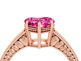 Rose gold Heart Cut Pink Sapphire Ring with Milgrain Pavé Band and Four-Prong Setting_40