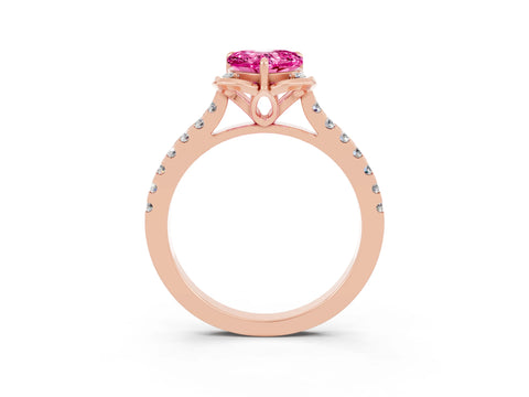 Rose gold Heart Cut Pink Sapphire Ring with Pavé Band and Floral Prong Setting_3