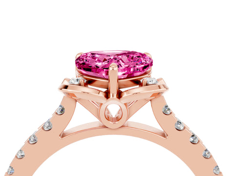 Rose gold Heart Cut Pink Sapphire Ring with Pavé Band and Floral Prong Setting_4