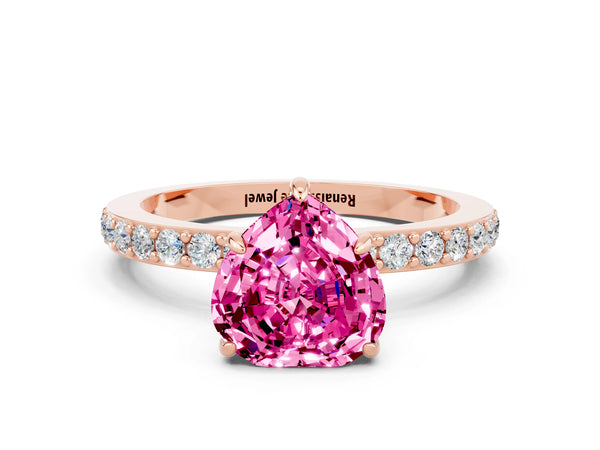 Rose gold Heart Cut Pink Sapphire Pavé Engagement Ring with Round  Accents and Prong Setting