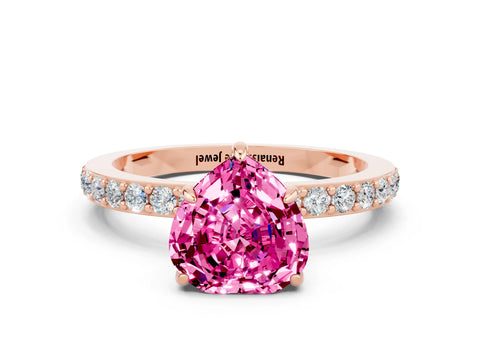 Rose gold Heart Cut Pink Sapphire Ring with Pavé Band and Four-Prong Setting_24