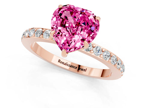 Rose gold Heart Cut Pink Sapphire Ring with Pavé Band and Four-Prong Setting_25