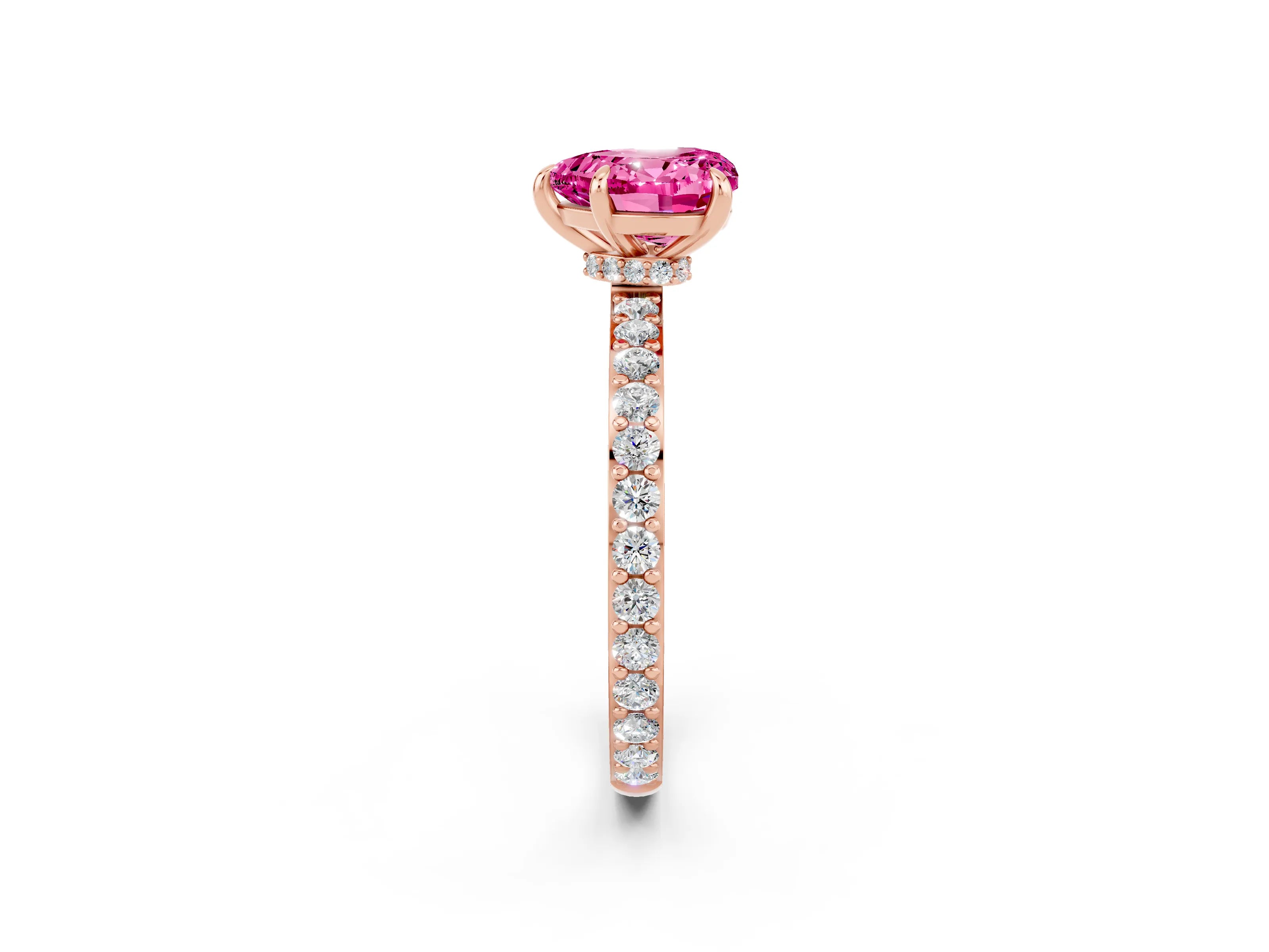 Rose gold Heart Cut Pink Sapphire Ring with Pavé Band and Four-Prong Setting_26