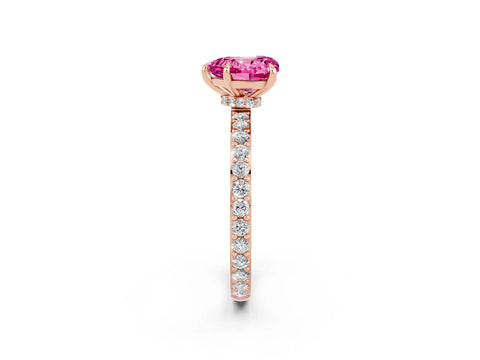 Rose gold Heart Cut Pink Sapphire Ring with Pavé Band and Four-Prong Setting_26