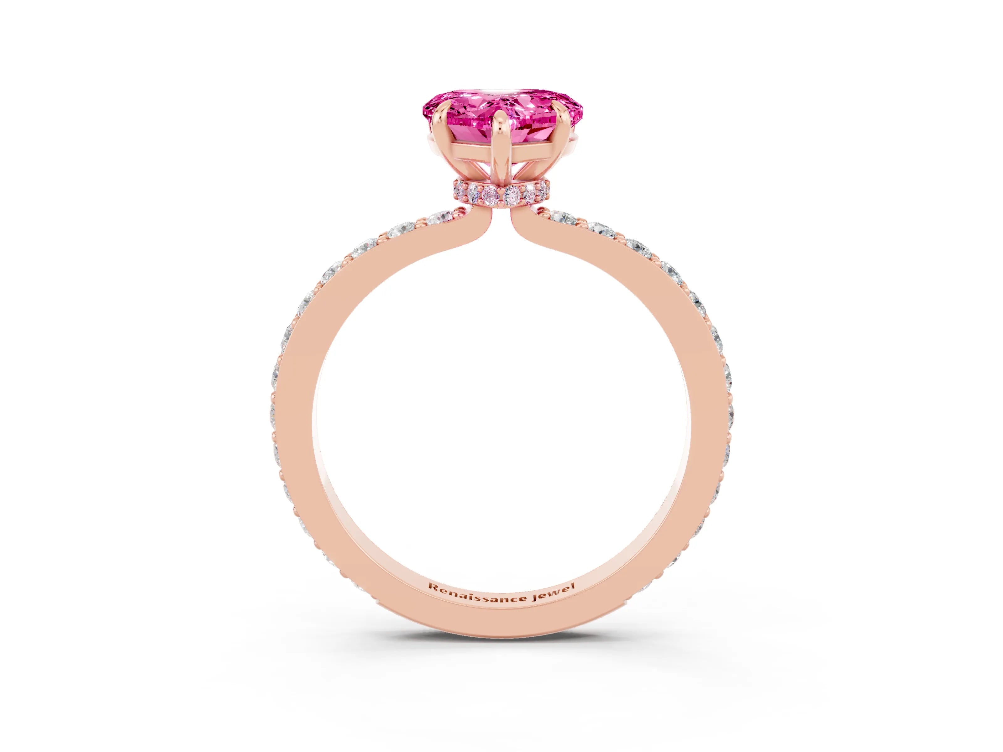 Rose gold Heart Cut Pink Sapphire Ring with Pavé Band and Four-Prong Setting_27